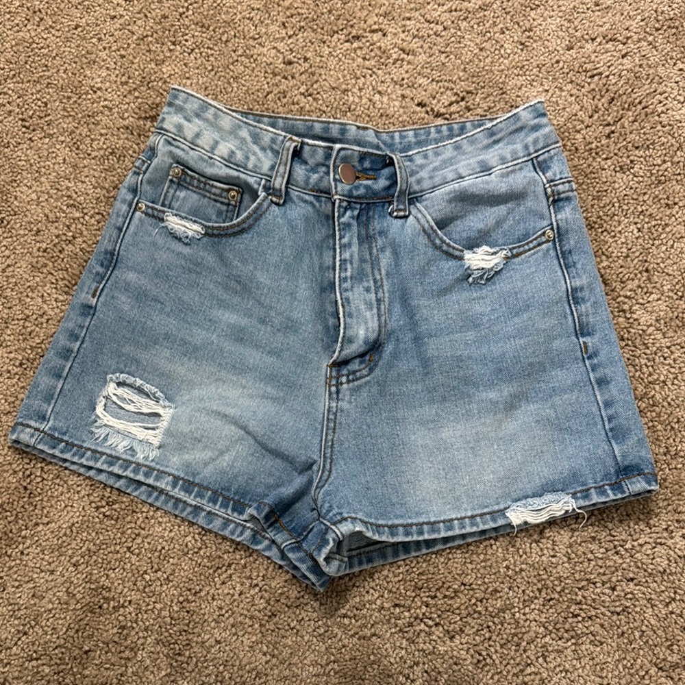 SHEIN Blue Jean Shorts Distressed Casual Style